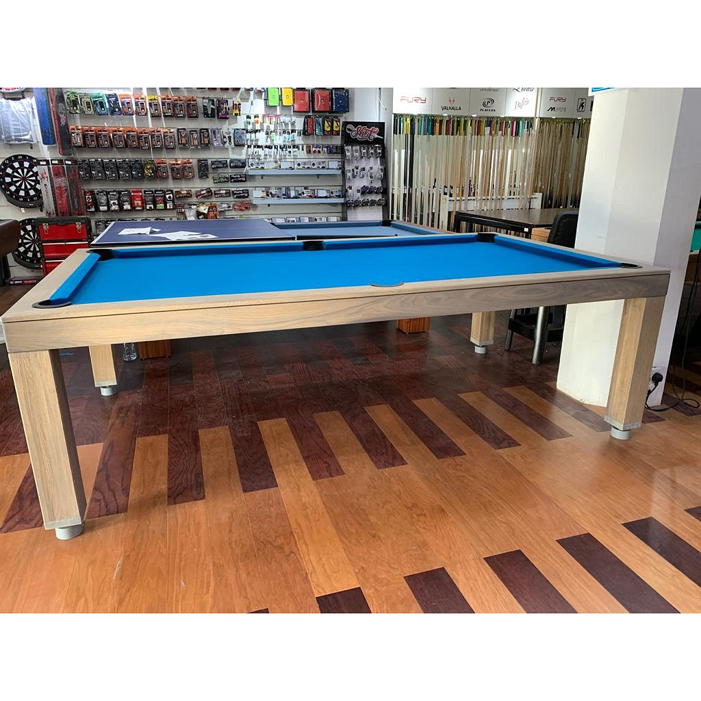 Bilijardai Pronto Vision Outdoor Home Use Pool Table in Oak 33 Finishing w/ Dining Top & Top Holder 8ft