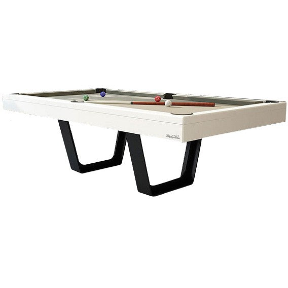 Billiards Breton Aero Pool Table in White Satin Finishing w/ Metallic Black Legs 8ft