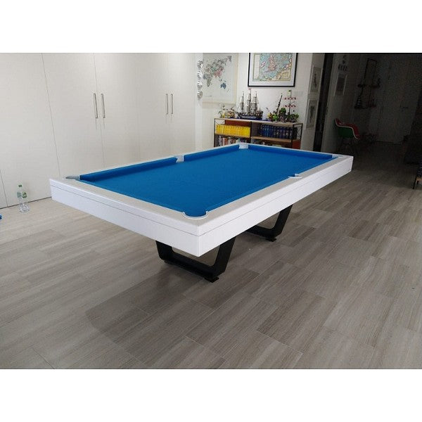 Billiards Breton Aero Pool Table in White Satin Finishing w/ Metallic Black Legs 8ft