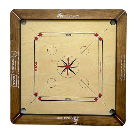 Knight Shot – Siscaa Champion Sure Slam Carrom Board 35×35 | 20mm English Birch Ply In Yellow with Coin Set