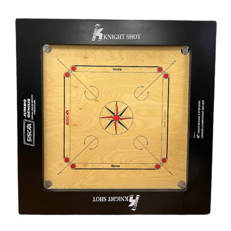 Knight Shot – Siscaa Jumbo Genius Carrom Board 39×39 | 20mm Birch Ply In Black with Coin Set