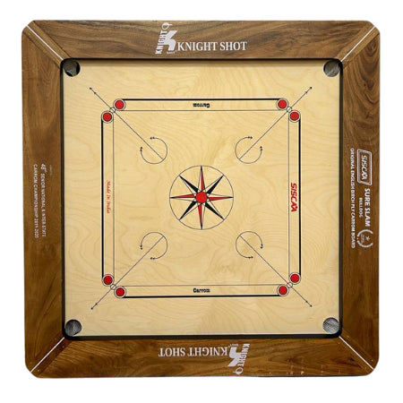 Knight Shot – Siscaa Bulldog Sure Slam Carrom Board 37×37 |24mm English Birch Ply In Yellow Wood with Coin Set