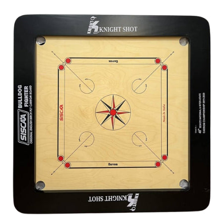 Knight Shot – Siscaa Bulldog Fighter Carrom Board 37×37 | 24mm English Birch Ply In Black with Coin Set