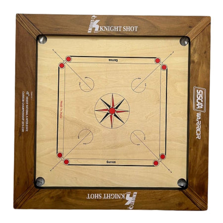 Knight Shot – Siscaa Carrom Board Tiger Warrior Sure Slam 37×37 | 16mm Indian Birch Ply In Yellow Wood with Coin Set