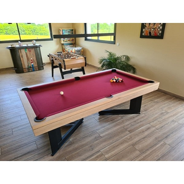 Billiards Breton Break US Pool Table in Solid Natural Oak 2 w/ Metallic Legs Black Finishing 8ft