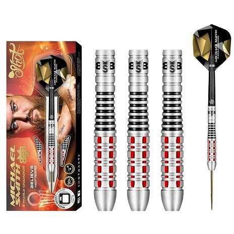 Shot Darts Michael Smith Believe | 90% Tungsten | Steel Tip Dart Set | 23gm