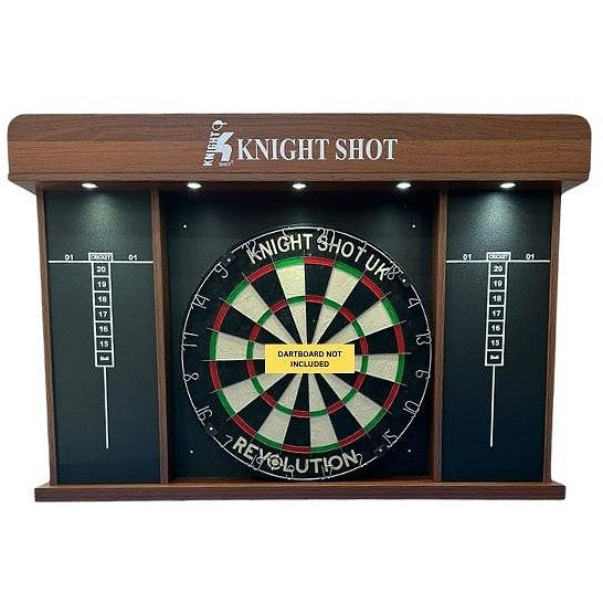 Knight Shot Dartboard Cabinet in Oak Finishing with Lights