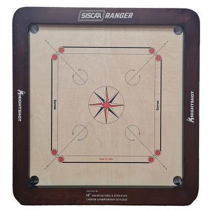 Knight Shot - Siscaa Ranger Carrom Board 35x35 | 8mm Indian Ply In Natural Brown with Coin Set