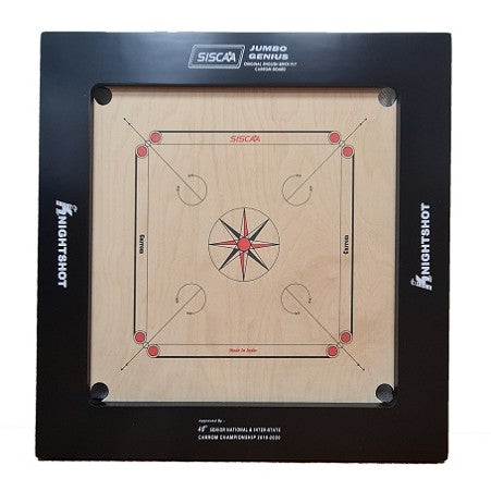 Knight Shot - Siscaa Jumbo Genius Carrom Board 39x39 |  20mm Birch Ply In Black with Coin Set