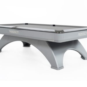 RASSON Ox II – 9ft Tournament Pool Table Drop Pocket – Black Fluorocarbon / Silver Fluorocarbon Finish