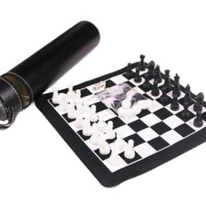 Knight Shot 2-in-1 Chess & Backgammon Set – Portable Rubber Felt Roll Board
