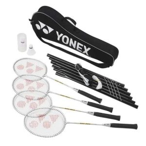 Yonex Badminton Racket Set | 4 Rackets, Shuttlecock, Net and Pole | Complete Outdoor Badminton Set