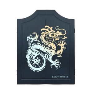 Knight Shot Dartboard Cabinet Black with Dragon