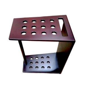Knight Shot Trapezoid Cue Stand | 12 Cue Holder with Triangle Rack | Mahogany Finish