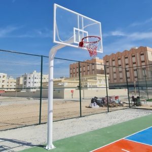 Knight Shot Heavy-Duty Basketball Post – Fixed Type with 160cm Overhang & 8mm Tempered Glass Backboard