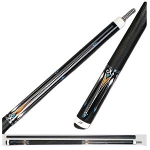 JFlowers Billiard Cue JFS10-10BK - Carbon Fiber Shaft & Black Lizard Leather Wrap